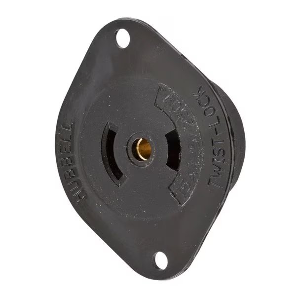 Locking Devices, Midget Twist-Lock®, Industrial, Flanged Receptacle, 15A 125/250V AC, 3-Pole 3-Wire Non Grounding, NEMA ML-3R Nylon Flange., Hubbell Wiring Device-Kellems, Mfr#: HBL7487N